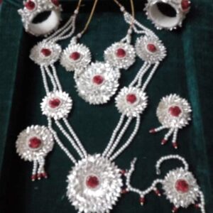 SILVER GOTA PATTI WITH RAD PAPER FLOWER SET