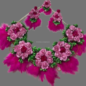 Pink Feather with Pink Flower Jewellery