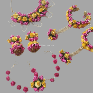 Pink Yellow Flower Jewellery For Haldi