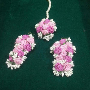 pink white mang tika earring