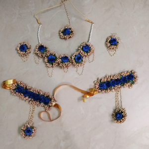 Golden Polans With Blue Flower Jewellery