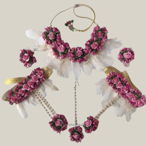 Pink Flower Jewellery with White Feather