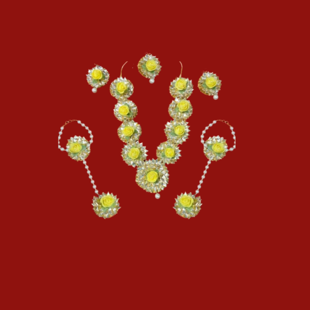 Silver Gota Patti With Yellow Foam Flower Jewellery