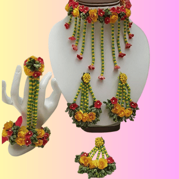 Bridal Haldi/Mehendi Floral Jewellery set Multicolor